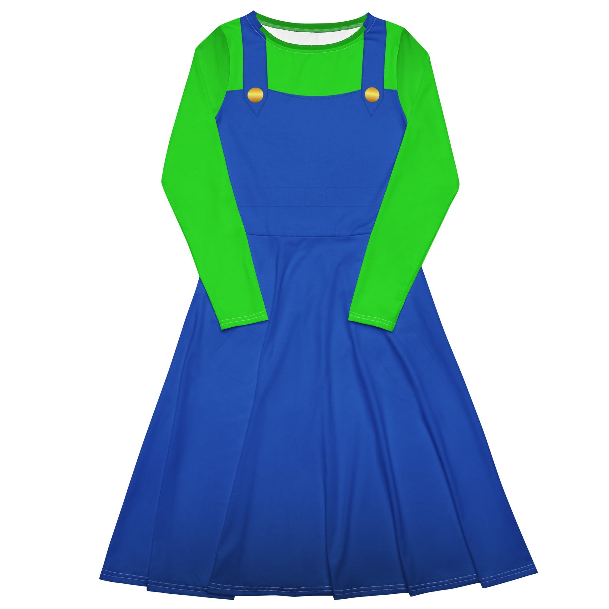 Green Video Game Man long sleeve midi dress 80s nostalgia90s costumecosplay#tag4##tag5##tag6#