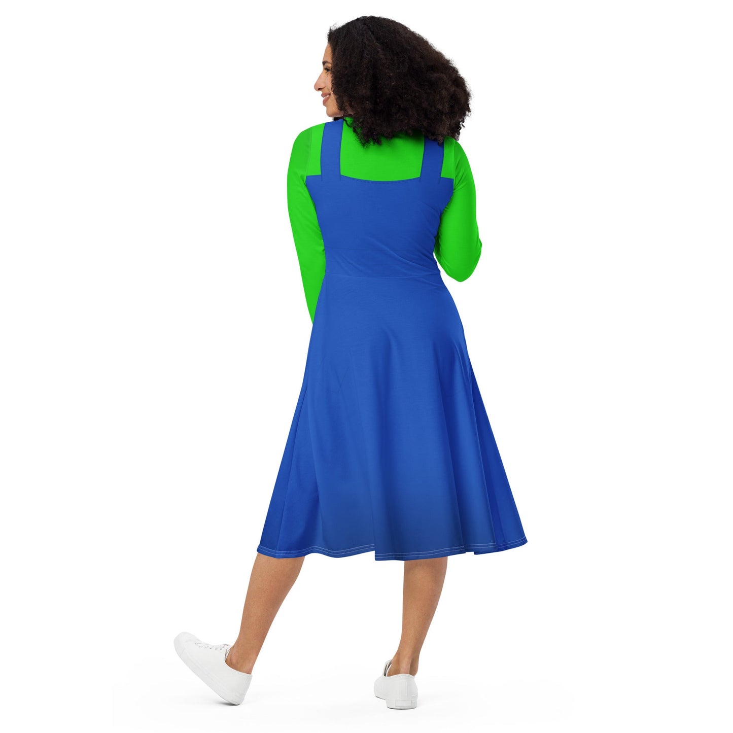Green Video Game Man long sleeve midi dress 80s nostalgia90s costumecosplay#tag4##tag5##tag6#